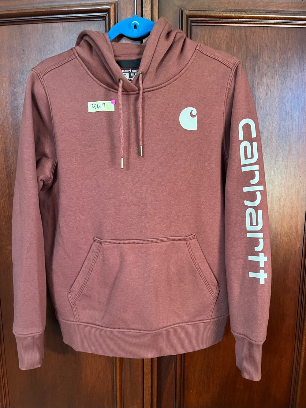 Women Carhartt Mauve-Brown Logo Pullover Hoodie Size Medium